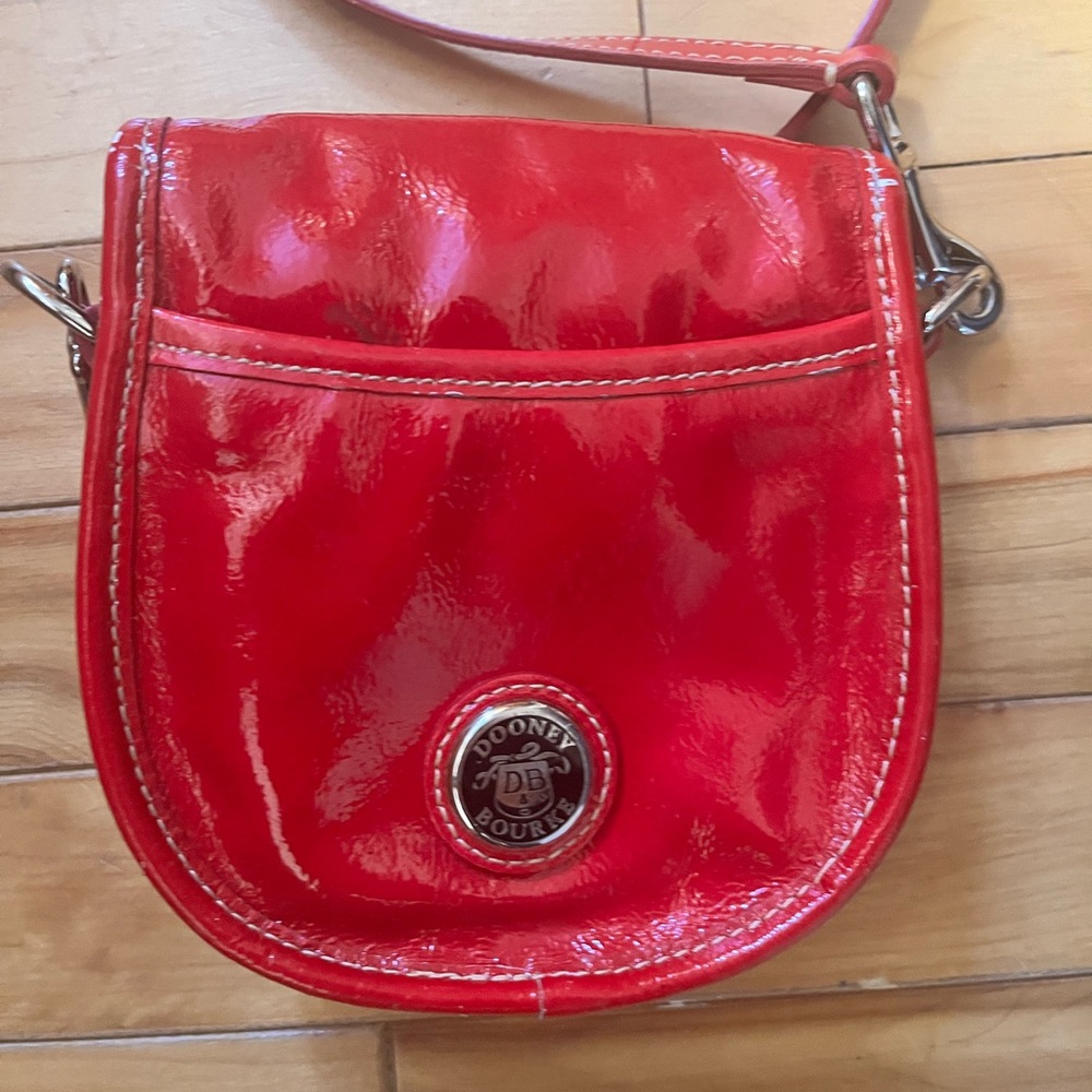 Dooney & Bourke Shiny Red Patent Crossbody Saddle Bag